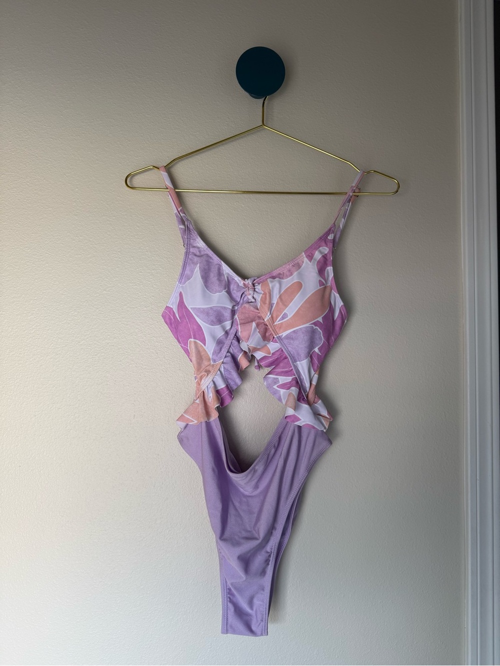 and the why -Lilac & Pink Floral Cutout One-Piece Swimsuit Size Lg